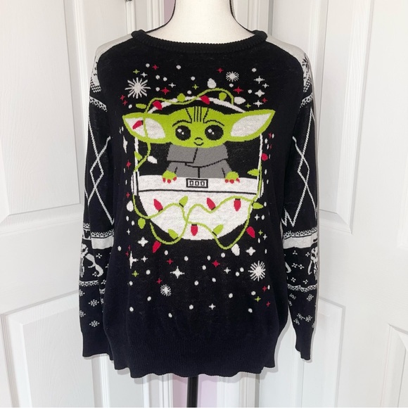 Star Wars Sweaters - Star Wars baby Yoda black, gree & off-white Christmas holiday sweater, size 2XL